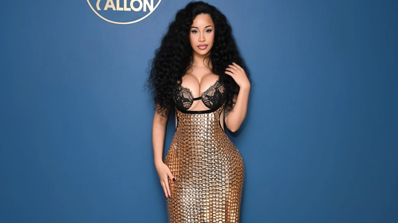 Cardi B a strălucit într-o rochie de aur Valdrin Sahiti la Jimmy Fallon