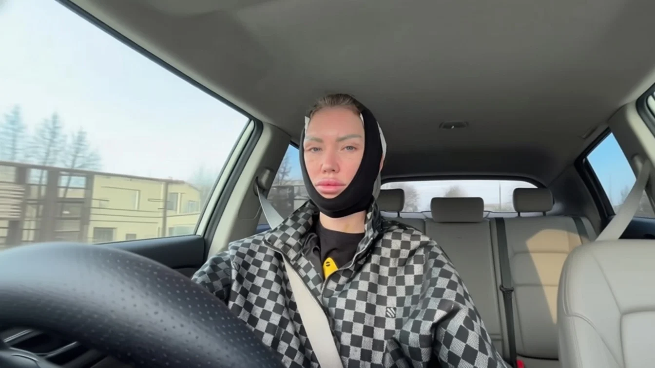 Oana Drăgușanu, cu capul bandajat după operație. Recuperarea durează 3 săptămâni