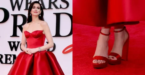 Anne Hathaway a purtat sandale cu toc de 120 mm la premiera The Devil Wears Prada 2