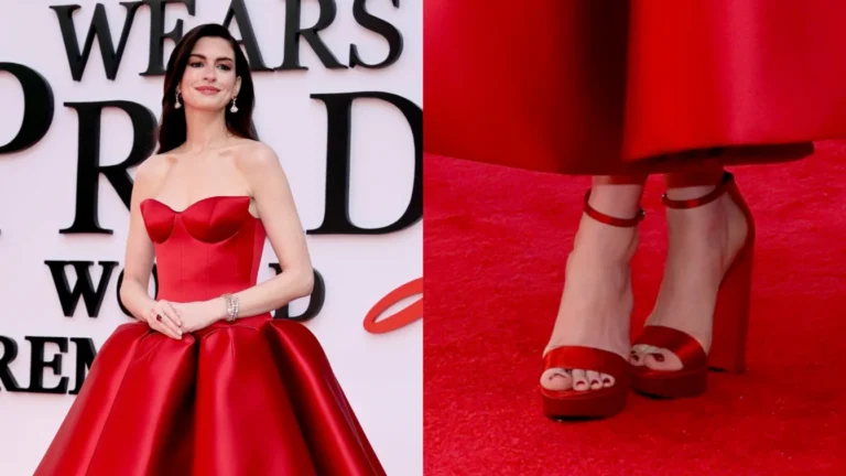 Anne Hathaway a purtat sandale cu toc de 120 mm la premiera The Devil Wears Prada 2