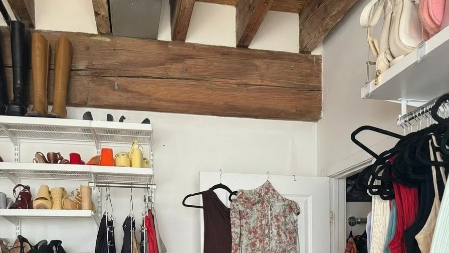 Image may contain Furniture Indoors Room WalkIn Closet Closet Clothing Footwear Shoe and Coat