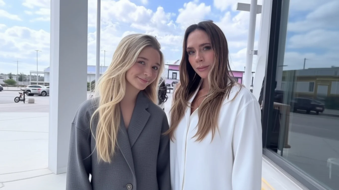 Harper Beckham, la 14 ani, ii fura look-ul Victoriei la un eveniment in Miami