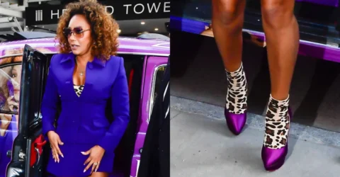 Mel B readuce în atenție tocurile de 14 cm purtate cu șosete cu imprimeu leopard