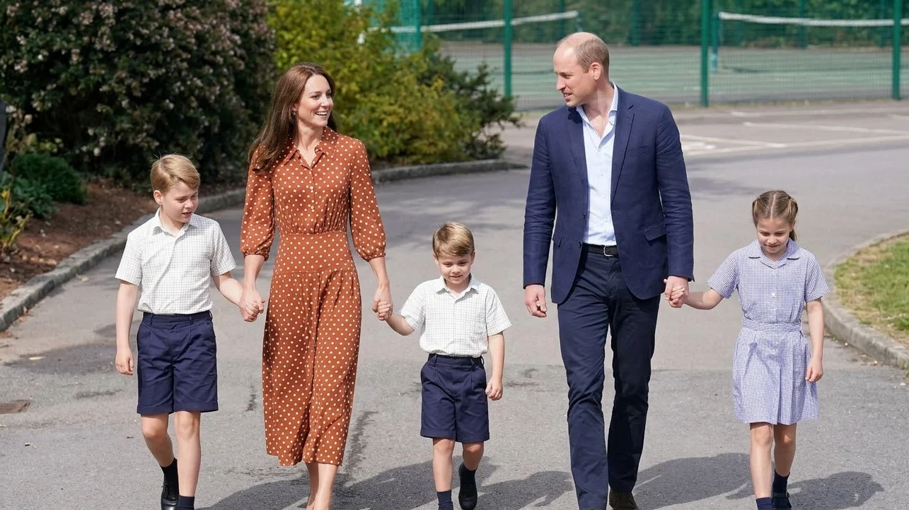 Prince William and Kate Middleton with their children Prince George, Princess Charlotte and Prince Louis Start at Lambrook School