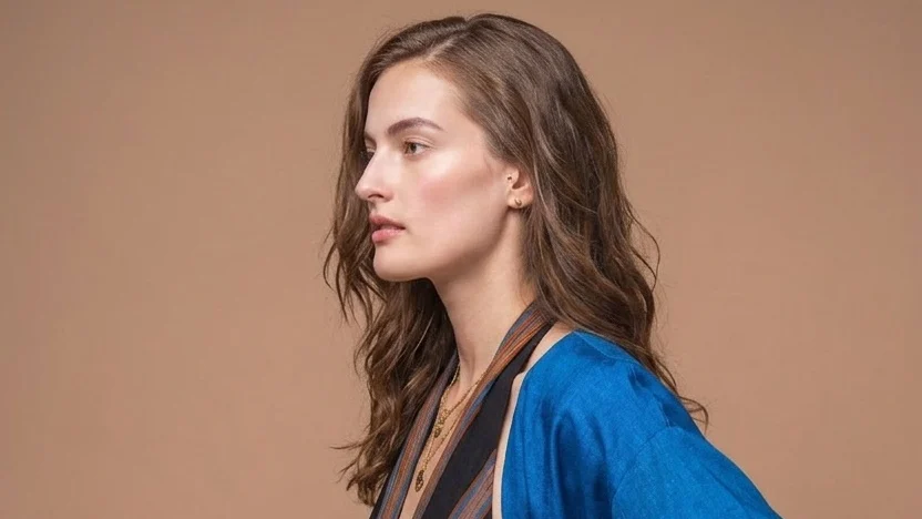 Image may contain Ieva Lagūna Clothing Dress Fashion Formal Wear Gown Face Head Person Photography and Portrait