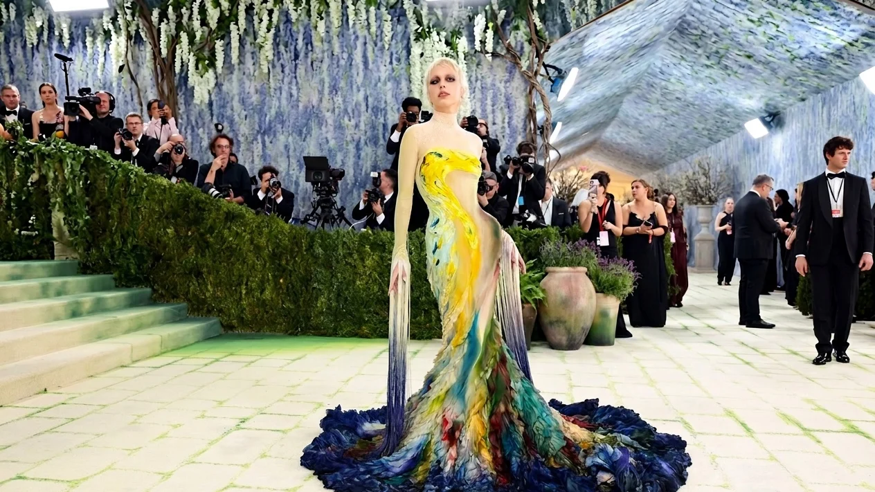Image may contain Emma Chamberlain Rick D. Wasserman Clothing Dress Formal Wear Fashion Gown Adult and Person