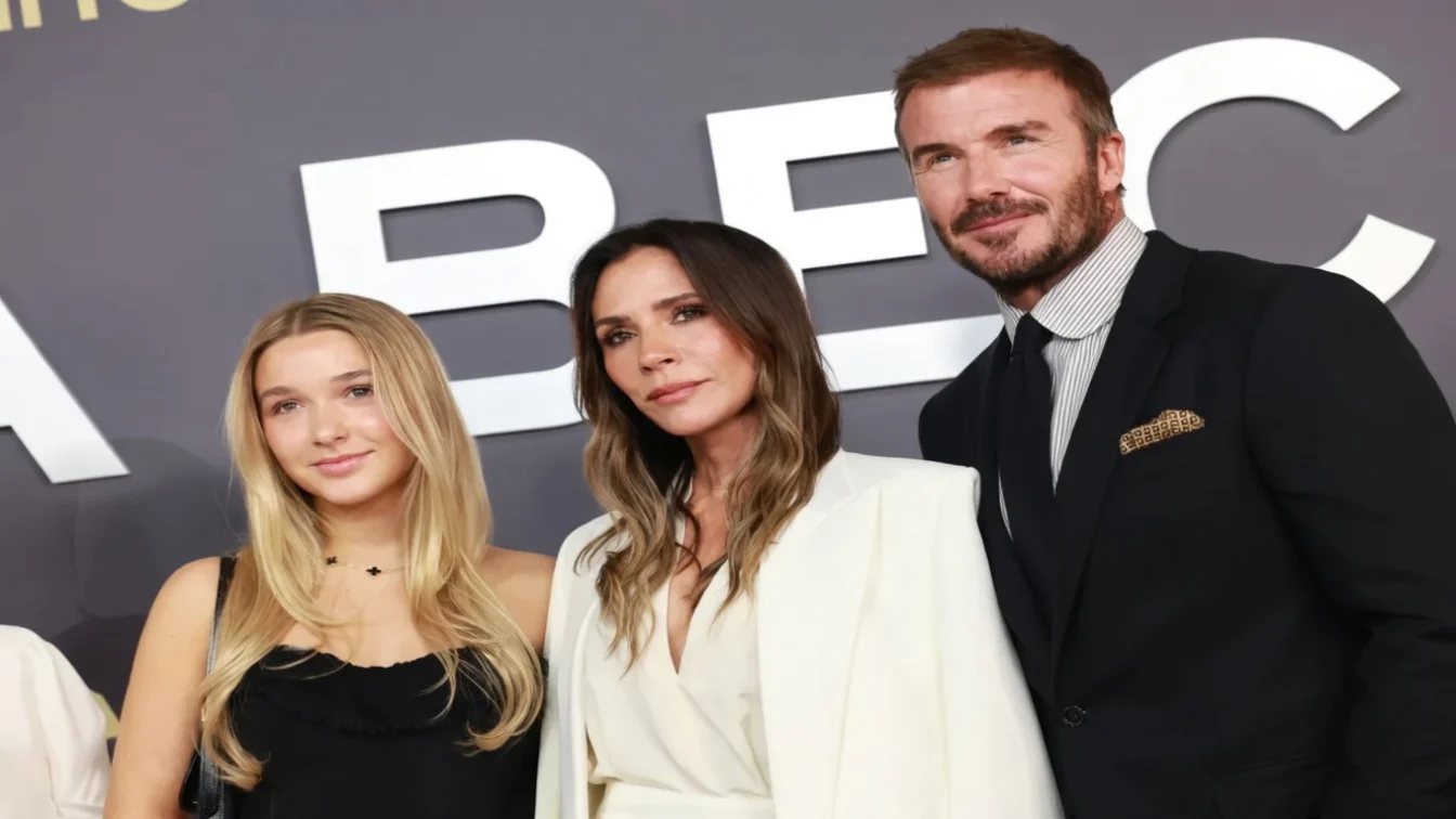 Harper Beckham, Victoria Beckham, David Beckham at Netflix's "Victoria Beckham" world premiere held at Curzon Mayfair on October 08, 2025 in London, England. (Photo by Lia Toby/Variety via Getty Images)