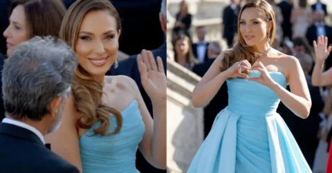 Iulia Vantur pe covorul rosu la Cannes 2026. A purtat o rochie bleu ciel la premiera Echoes of Us