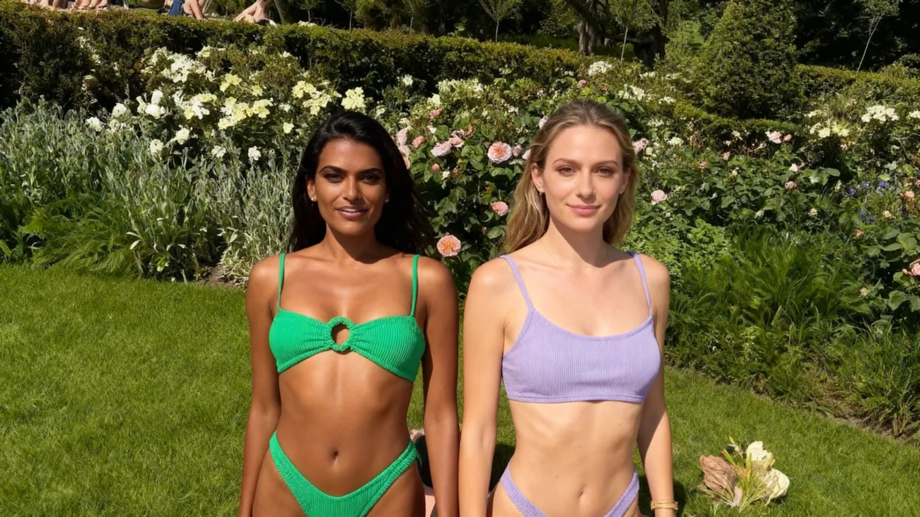 Simone wearing a green bikini