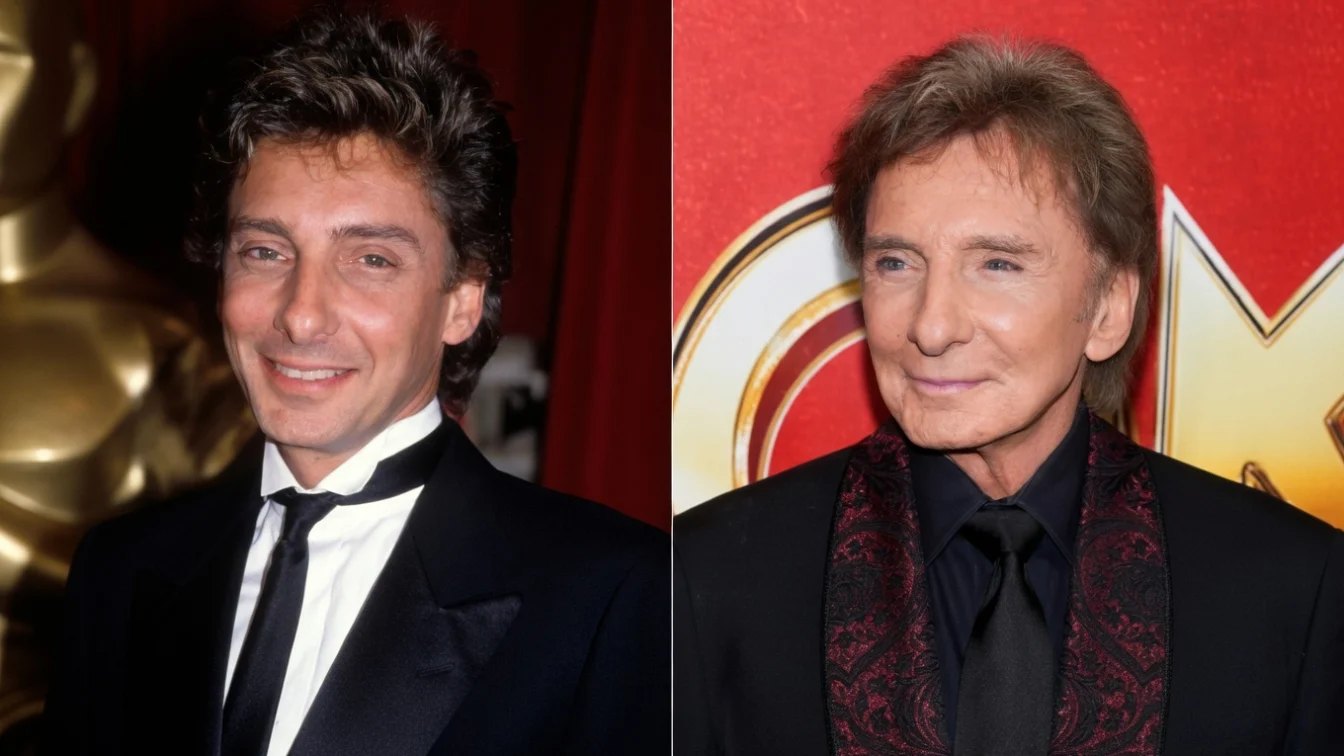 split photo of barry manilow before and after facelift