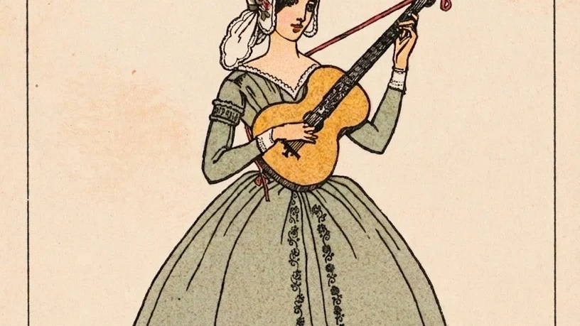 Image may contain Alphonsine Rose Plessis Adult Person Wedding Clothing Dress Guitar Musical Instrument and Face
