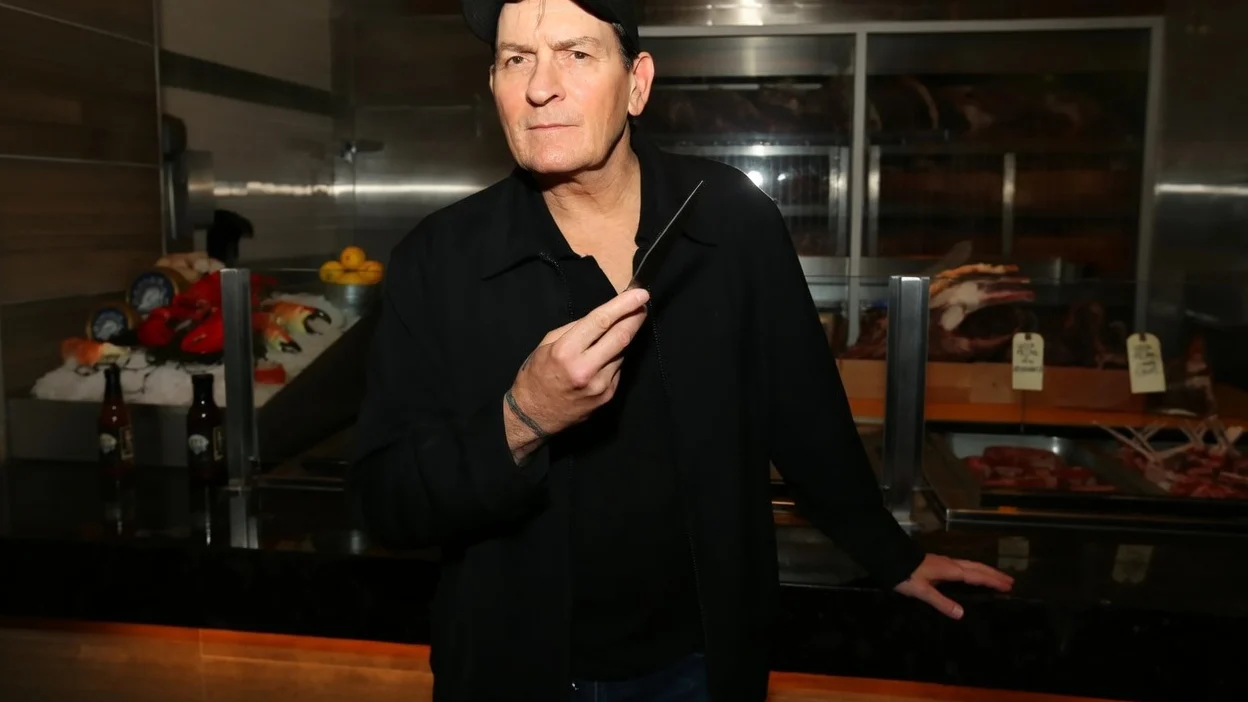 Charlie Sheen is presented with his personally engraved knife at NYY Steak inside Seminole Casino Coconut Creek, in Coconut Creek Florida.