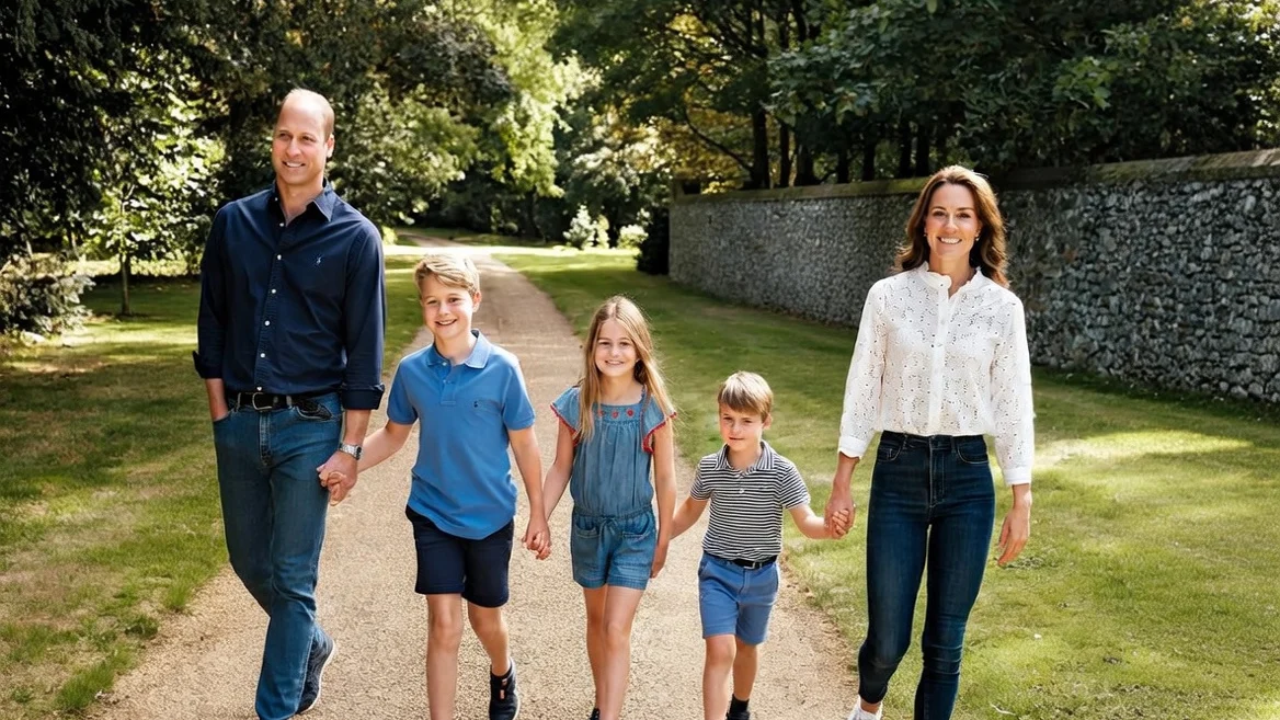 The Prince and Princess of Wales with their three children Prince George, Princess Charlotte and Prince Louis in Norfolk