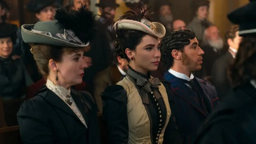 Sara Lazzaro, Matilda De Angelia and Eduardo Scarpetta in period dress for The Law According To Lidia Poet