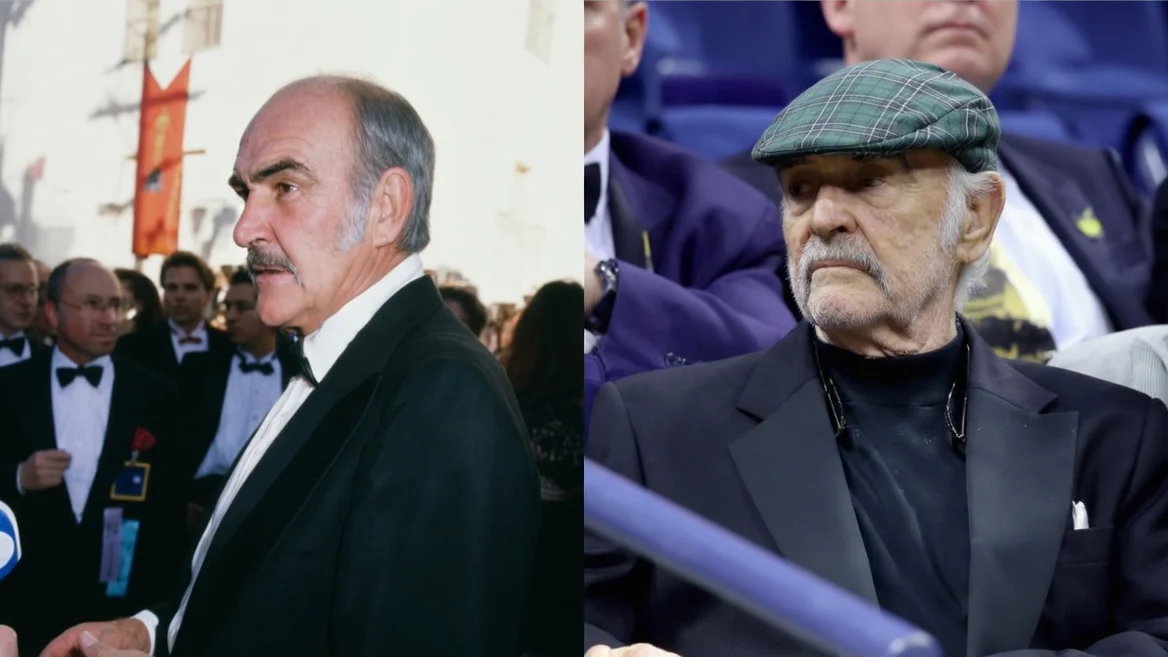 Split image of Sean Connery in 1989 and in 2017.